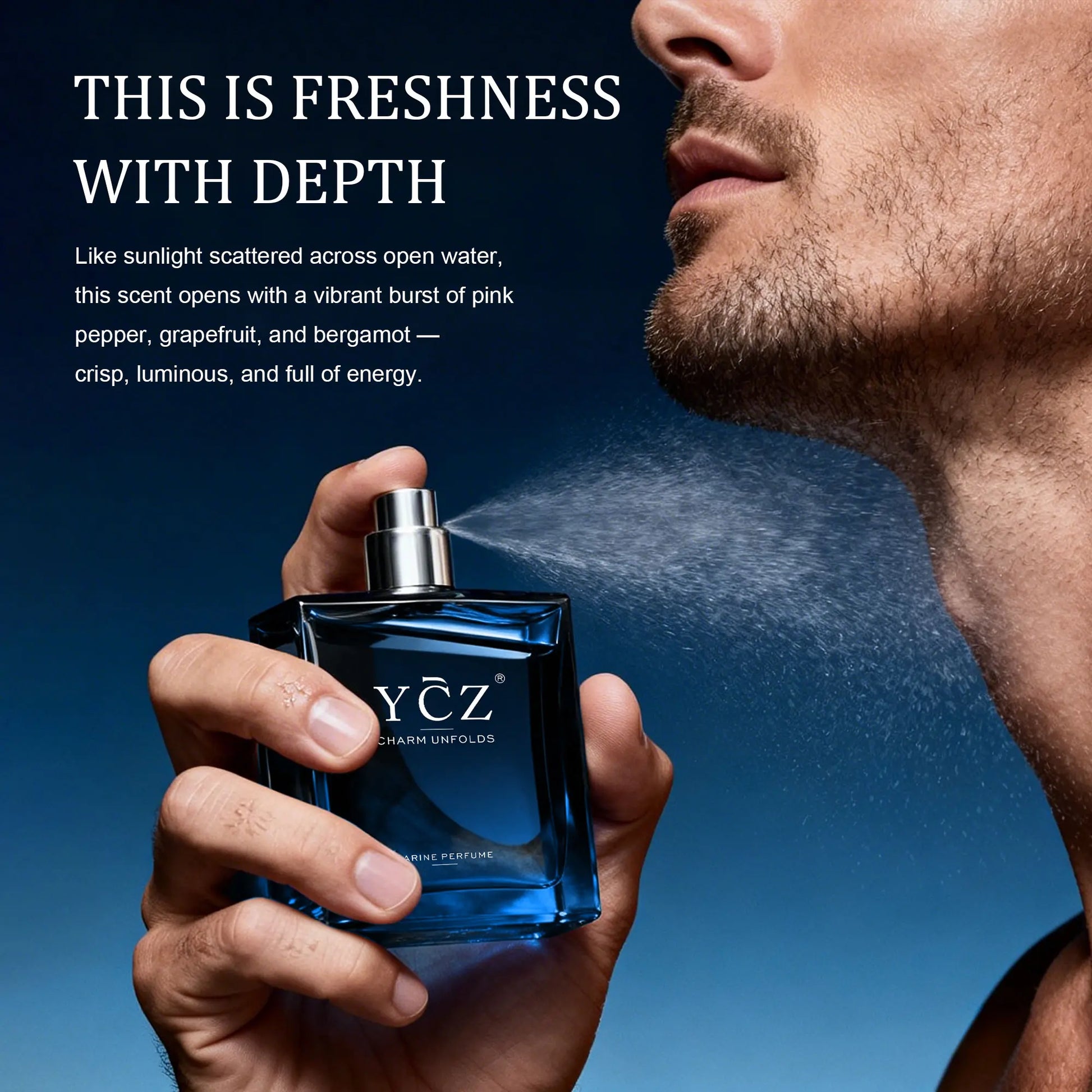 YCZ Midnight Marine Eau De Parfum 50Ml Aromatic Marine | Bergamot Pink Pepper Grapefruit Nutmeg Jasmine Ginger Incense Musk Cedar | Long Lasting Ocean Fresh Fragrance for Men Women | "The Scent of Freedom" Luxury Perfume Gift for Father'S Day