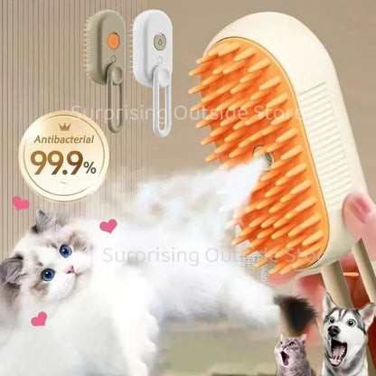 UPGRADE Pet Steam Brush Dogs Cat Hair Brush Dog Hair Brush Electric Brush USB