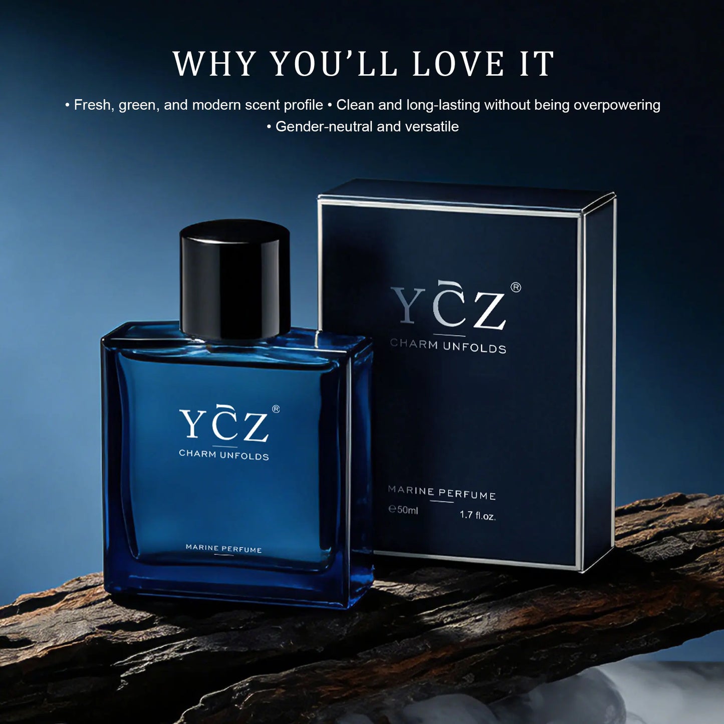 YCZ Midnight Marine Eau De Parfum 50Ml Aromatic Marine | Bergamot Pink Pepper Grapefruit Nutmeg Jasmine Ginger Incense Musk Cedar | Long Lasting Ocean Fresh Fragrance for Men Women | "The Scent of Freedom" Luxury Perfume Gift for Father'S Day